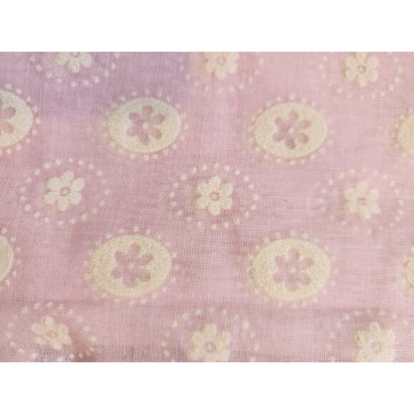 Vtg Retro Flocked Sheer Pink Floral Fabric Pinafore Style OOP HTF 4 yds 150 x 45 - Picture 4 of 6